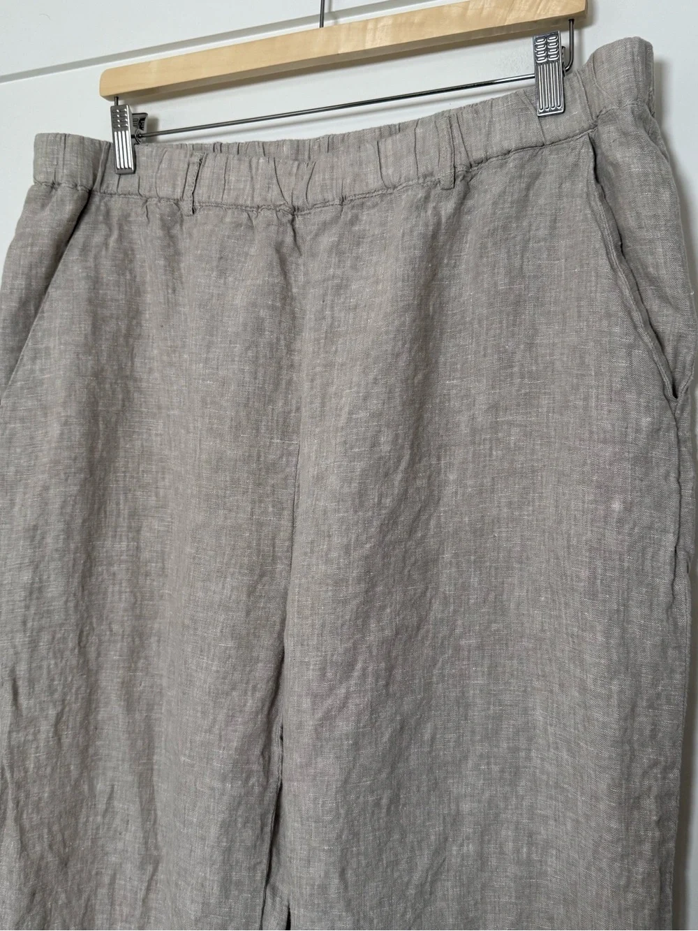 Quince 100% European Linen Pants Elastic Waist Flax Beige Womens Sz XL Cropped